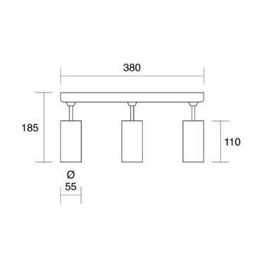 Lampada parete/soffitto ISYLUCE orientabile alluminio nero 380x55x185 3xGU10
